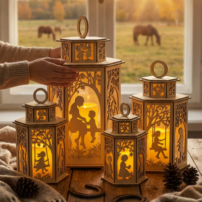 Drevený lampáš - Matka a dieťa