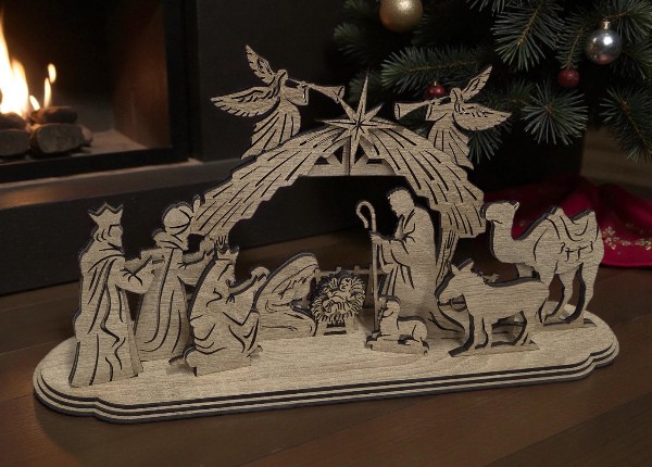 Drevený vyrezávaný betlehem – elegantná vianočná dekorácia