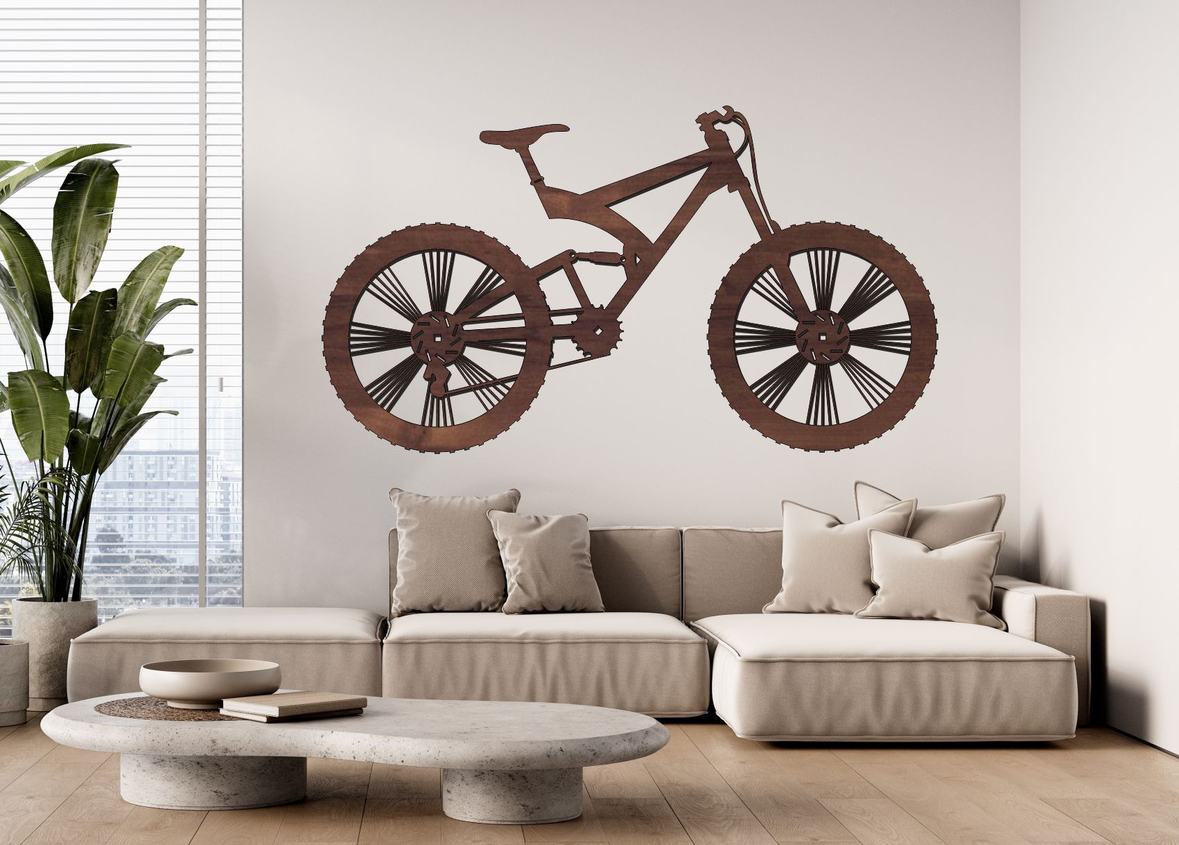 Drevený obraz - horský bicykel silueta na stenu