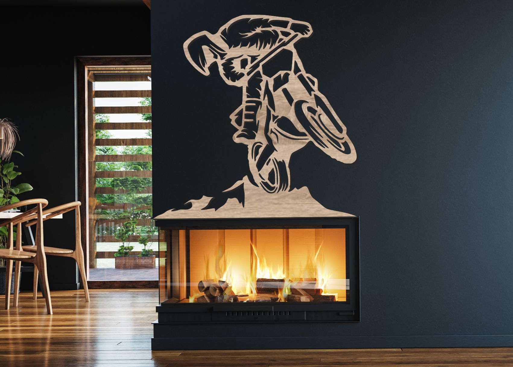 Drevený obraz na stenu – Motokrosový skok