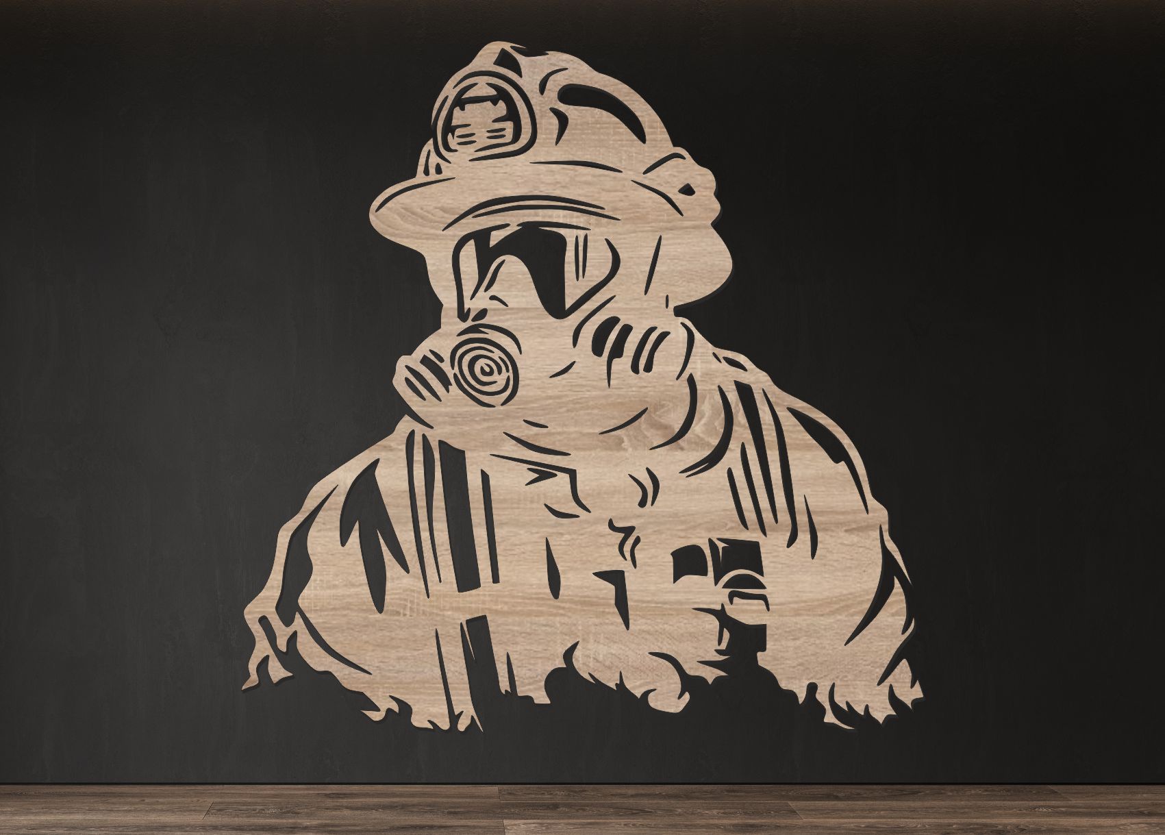 Drevený obraz – Hasič