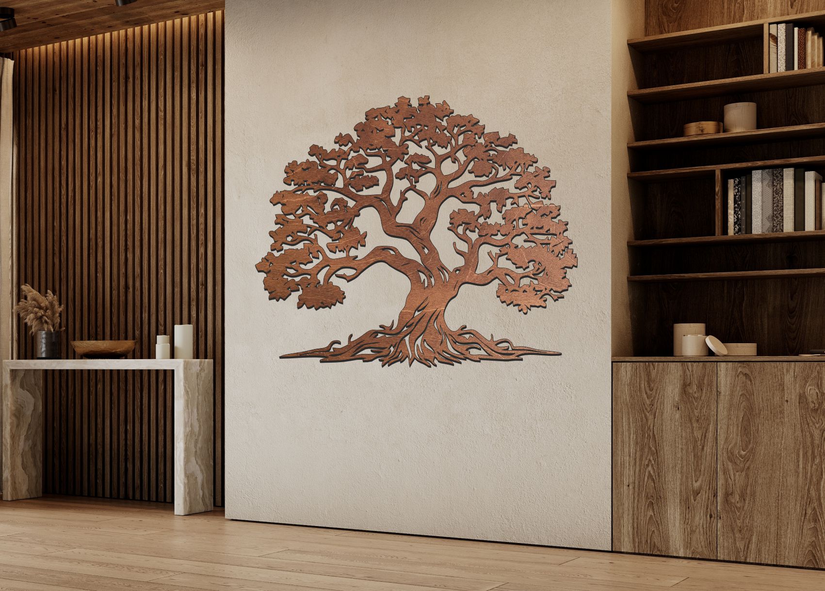 Drevený strom života Premium – ručne brúsený & morený