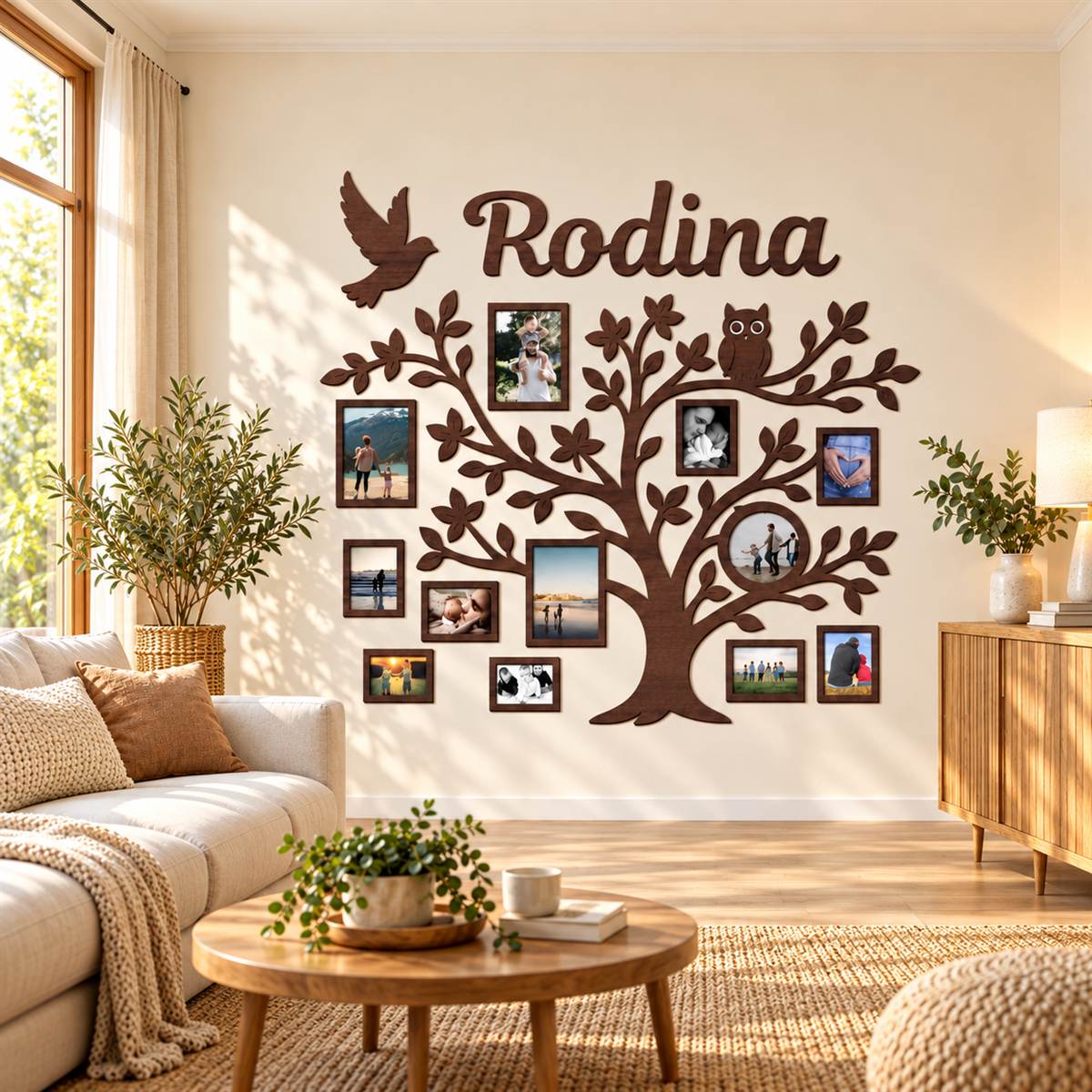 Drevený fotorámik na stenu – Rodinný strom s nápisom
