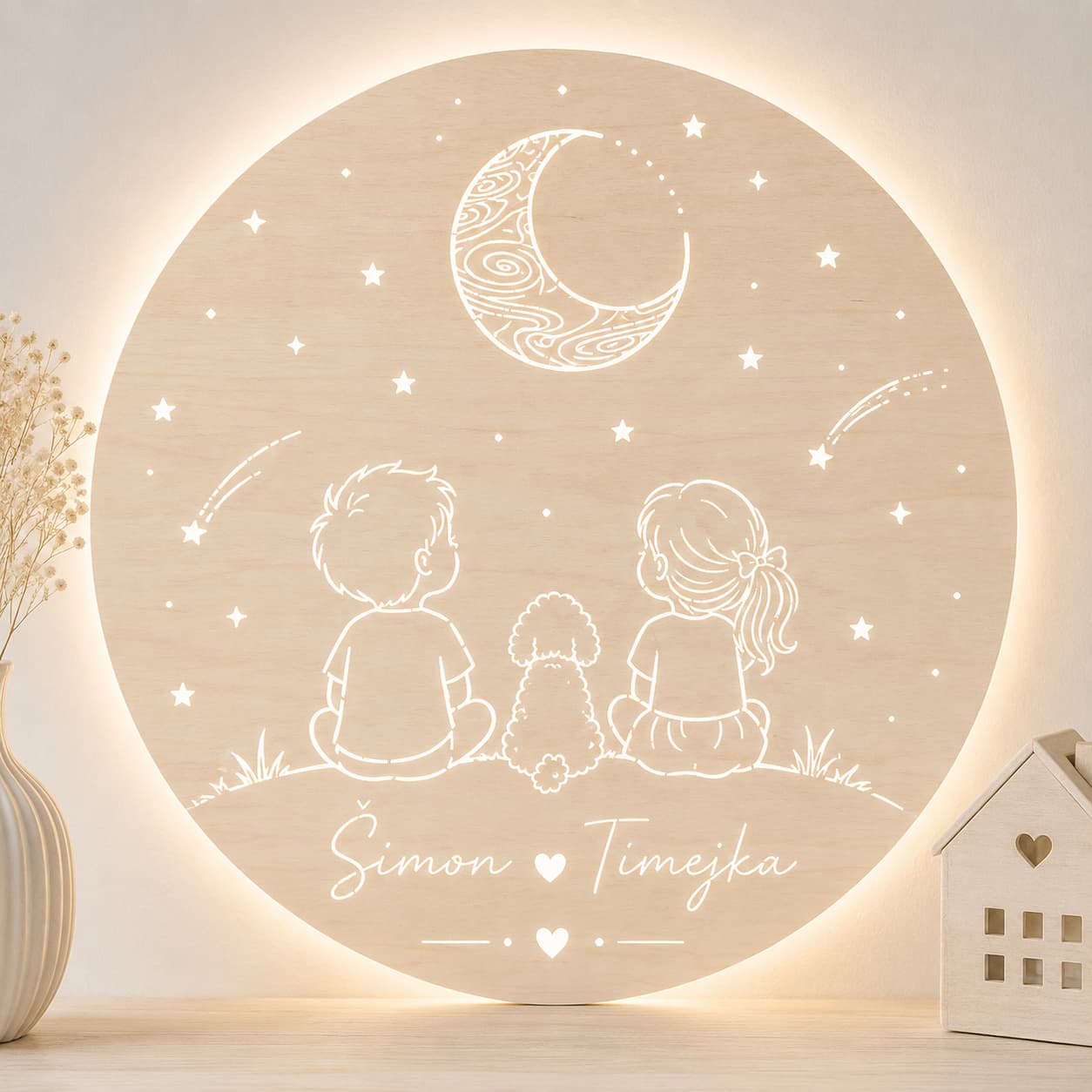 Detská lampa na stenu s menami - Súrodenci pod hviezdnou oblohou