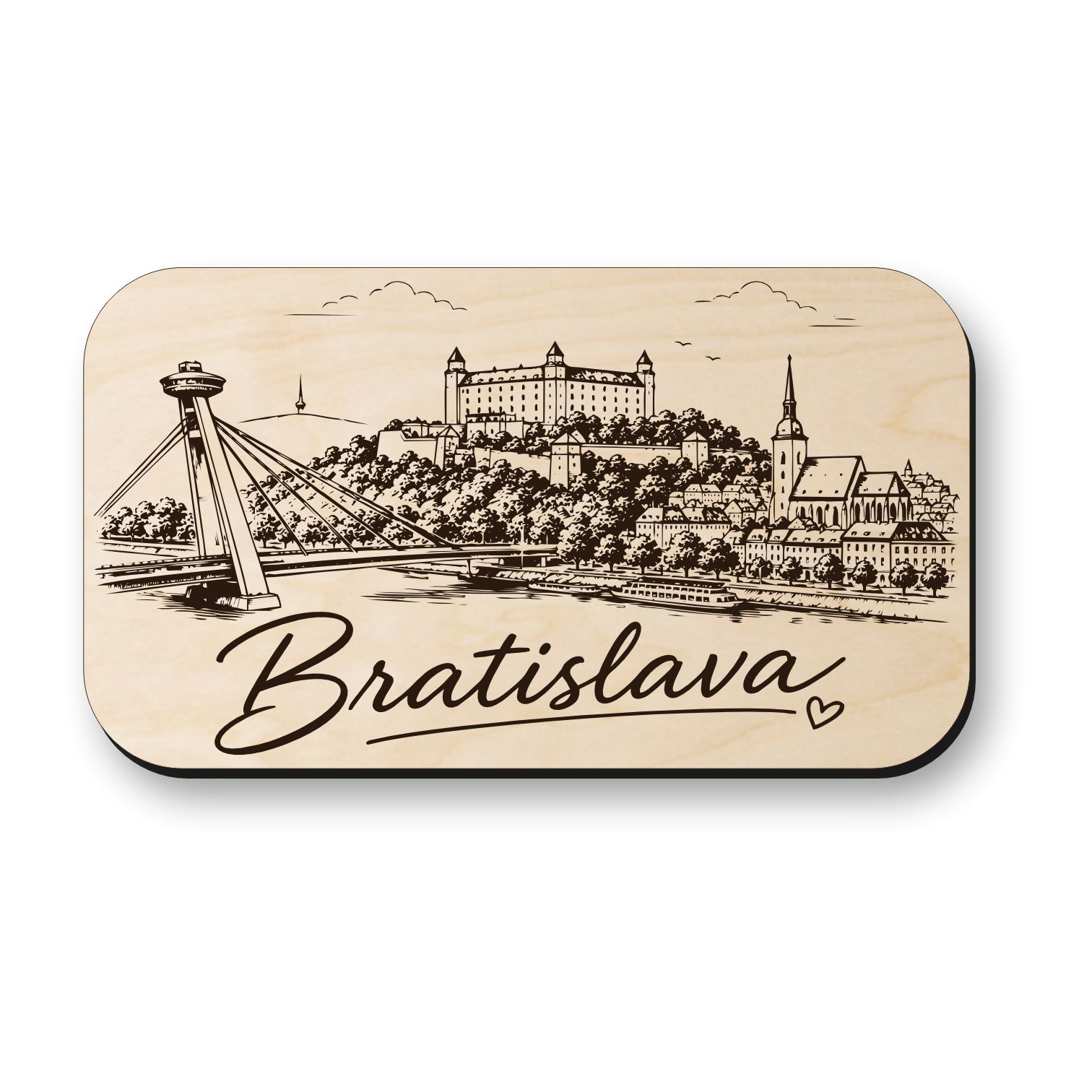 Drevená magnetka Bratislava - Bratislavský hrad a Most SNP