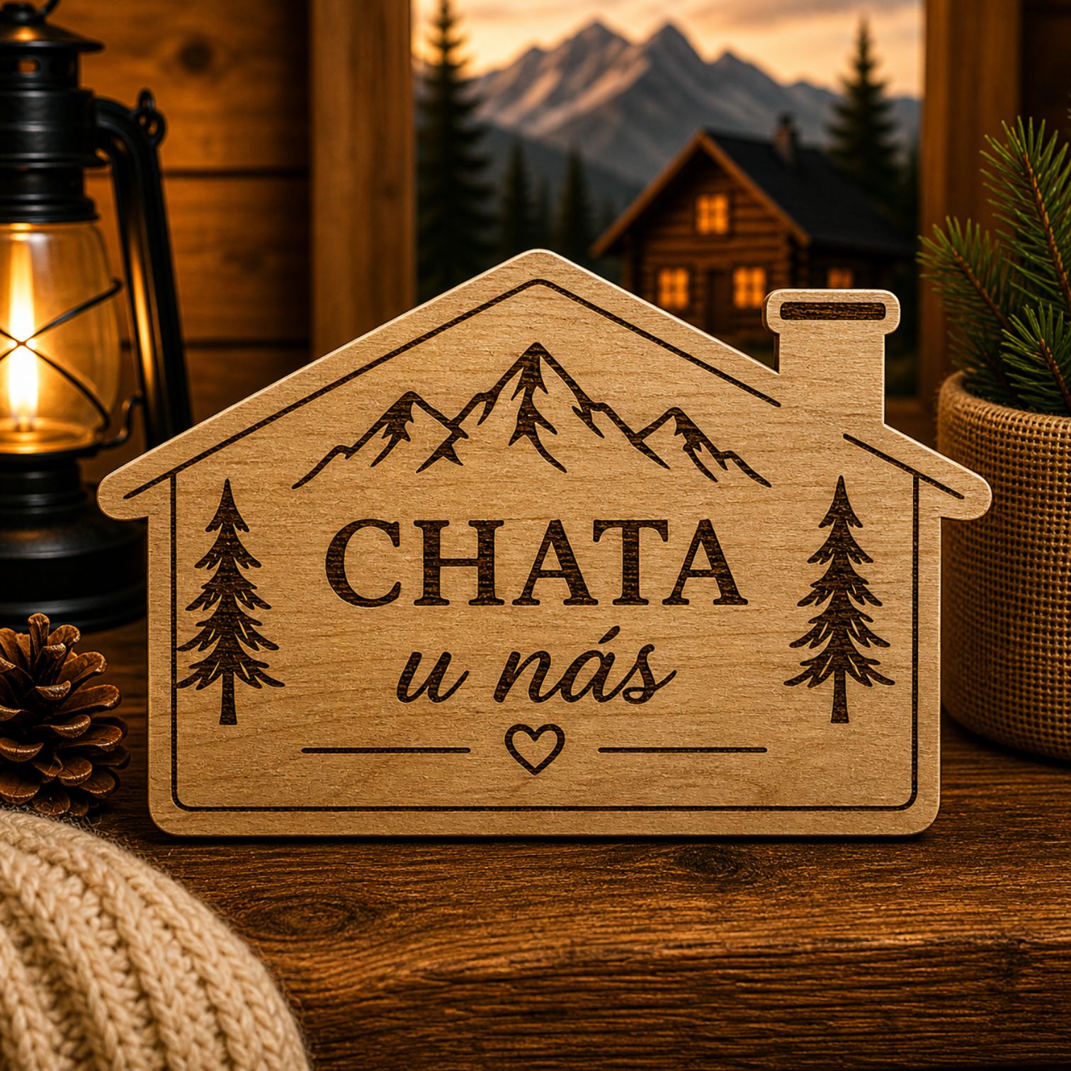 Drevená tabuľka Chata u nás - dekorácia na chatu