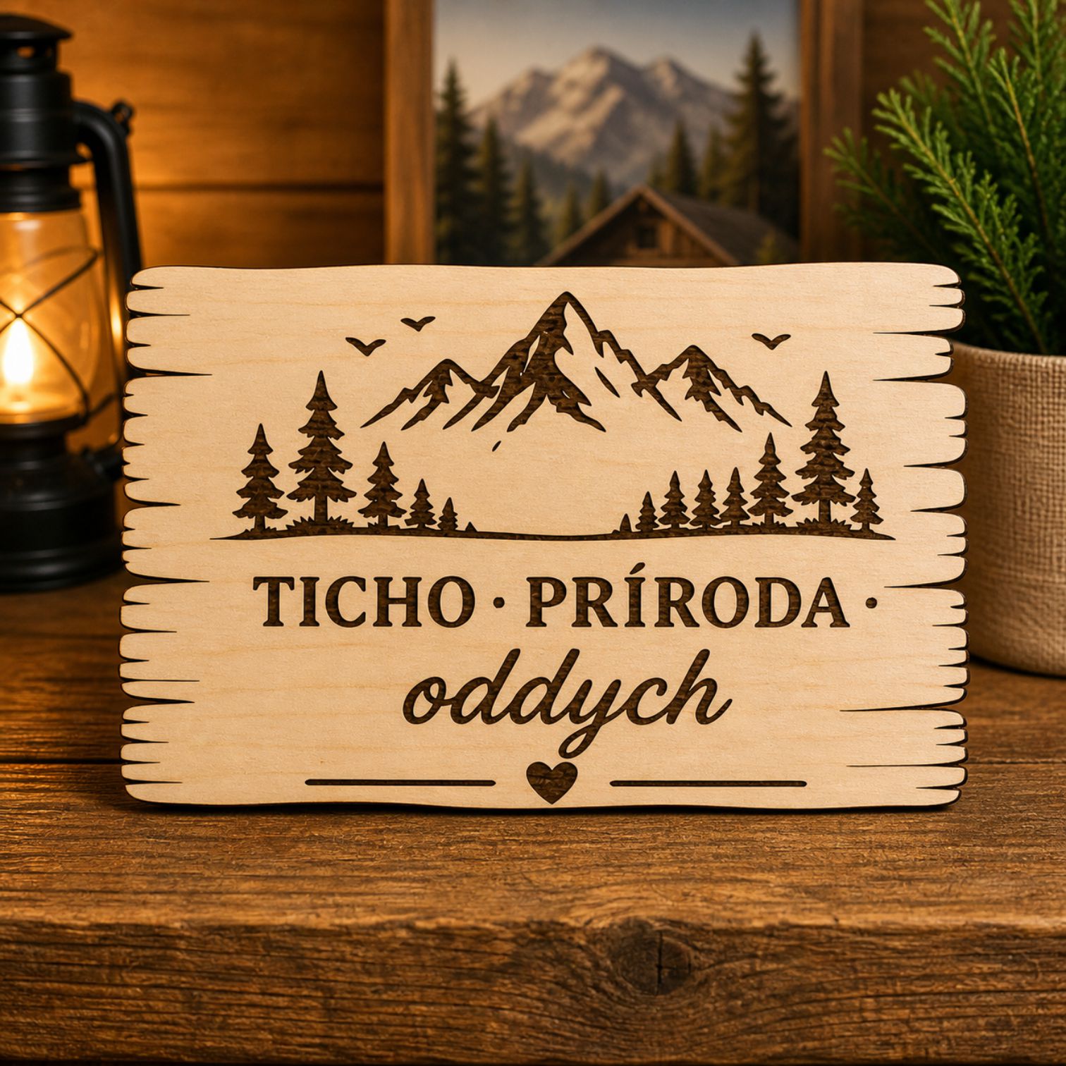 Drevená tabuľka - Ticho príroda oddych
