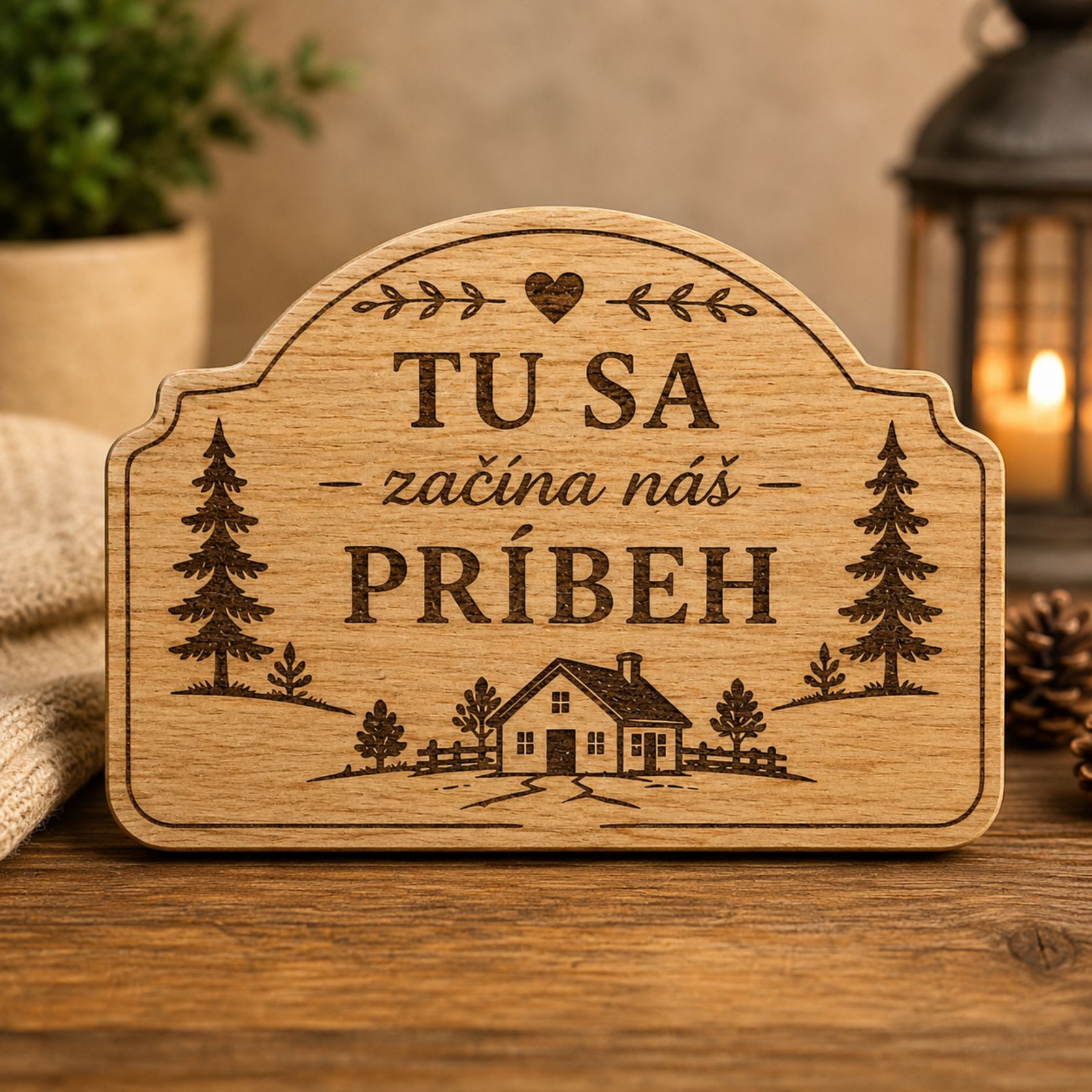 Drevená tabuľka na chatu - Tu sa začína náš príbeh