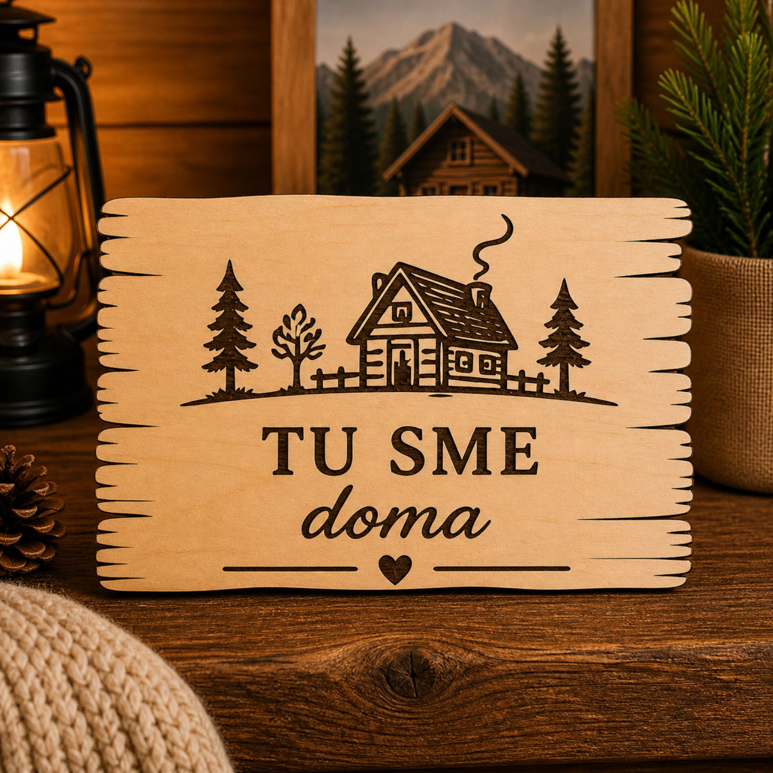 Drevená tabuľka - Tu sme doma