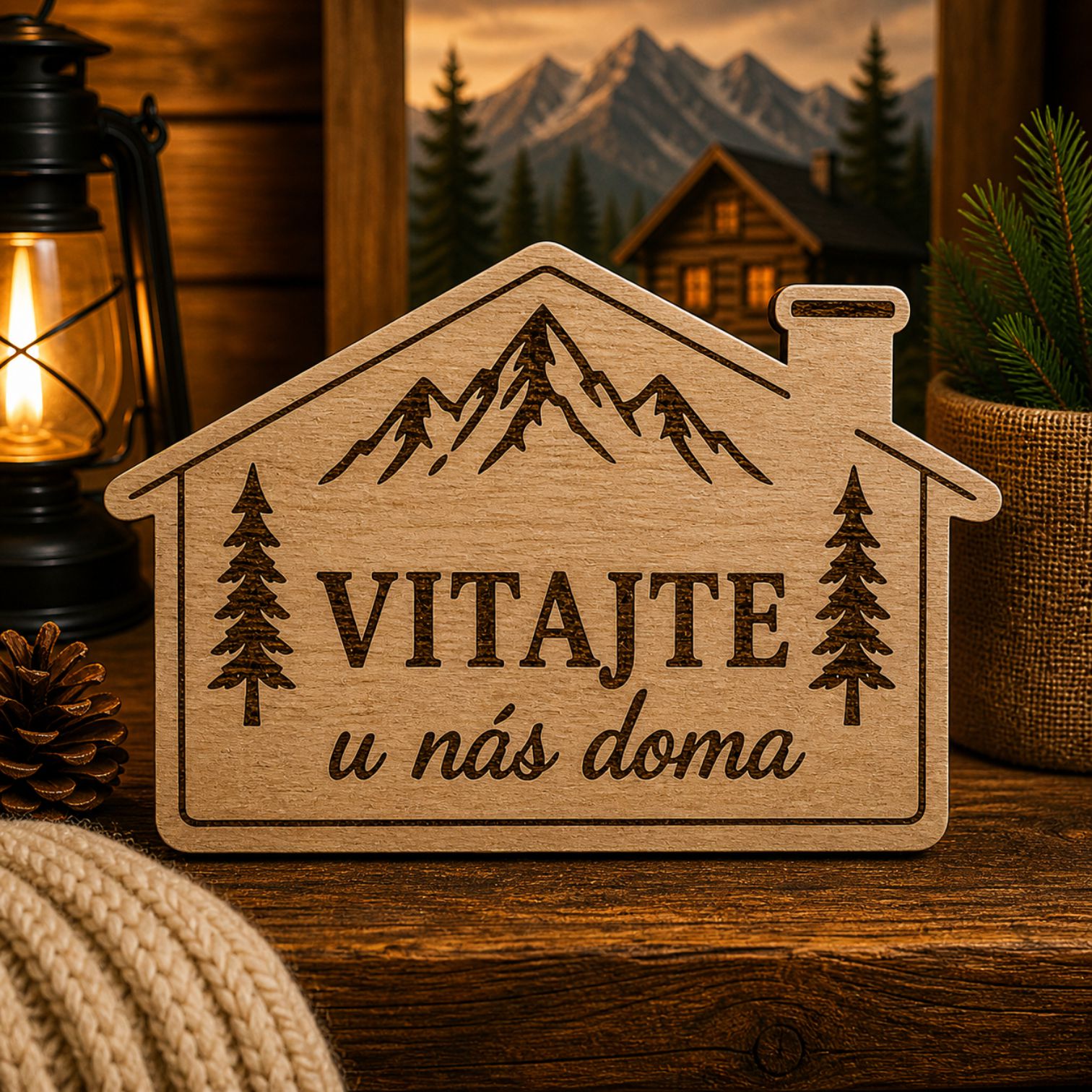 Drevená tabuľka Vitajte u nás doma - dekorácia na stenu
