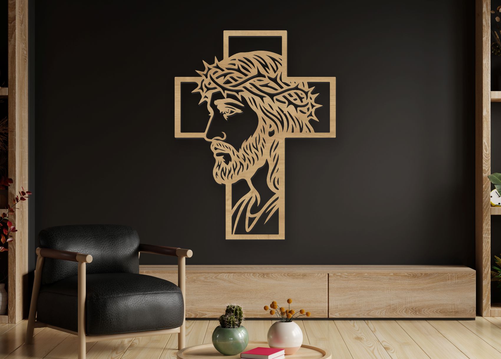 Drevený obraz na stenu - Ježiš na kríži profil drevo