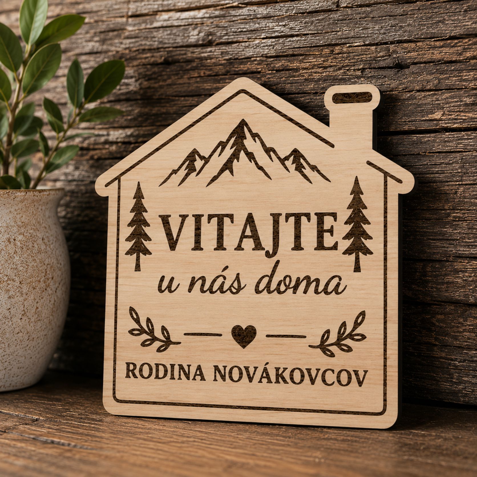 Personalizovaná drevená tabuľka domček XL - Vitajte u nás doma