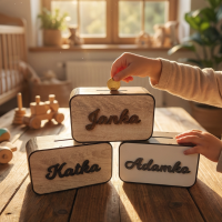 Drevená 3D pokladnička s menom alebo nápisom