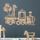 Drevený obrázok do detskej izby – Vláčik so žirafou