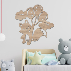 Drevený obrázok do detskej izby – Líška s balónikmi