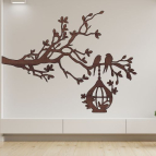 Drevený obraz – Konár s vtákmi a krmítkom