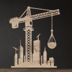 Drevený obraz na stenu – Žeriav na stavbe