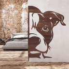 Drevený obraz – Psík vykúkajúci spoza rohu