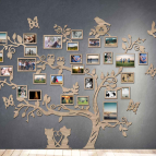 Drevený fotorámik na stenu – Rodinný strom so vtáčikmi