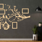 Drevený fotorámik na stenu – Rodinný strom so vtáčikmi