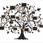 Drevený fotorámik na stenu – Rodinný strom s vtáčikmi a motýľmi