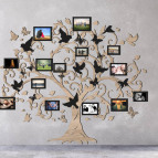 Drevený fotorámik na stenu – Rodinný strom s vtáčikmi a motýľmi