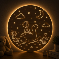 Drevená LED lampa na stenu - Dievčatko pod mesiacom s menom
