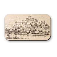 Drevená magnetka Trenčín - panoráma mesta a hradu