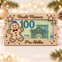 Vianočná drevená obálka na peniaze Medovníček s vlastným textom
