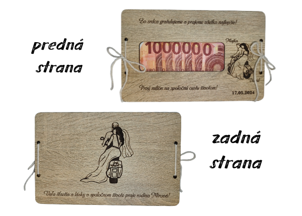 Drevená svadobná obálka na peniaze – motorkársky motív