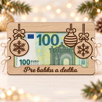 Vianočná drevená obálka na peniaze Vianočné gule s vlastným textom