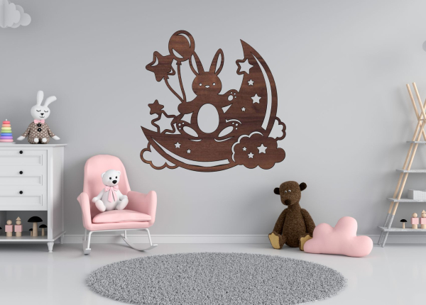 Drevený obrázok do detskej izby – Zajačik na mesiaci