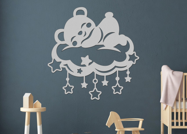 Drevený obrázok do detskej izby – Macko na oblaku