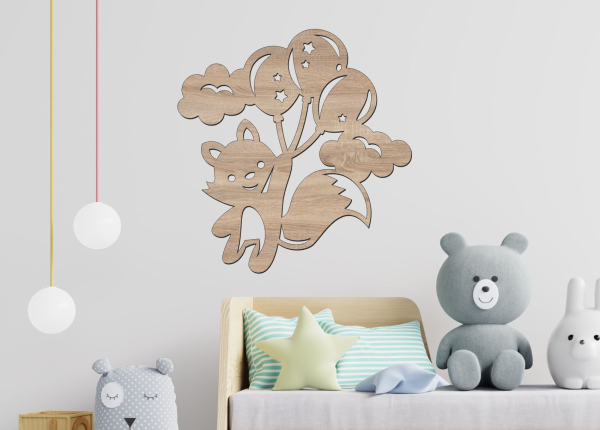 Drevený obrázok do detskej izby – Líška s balónikmi