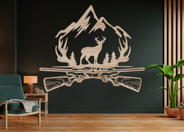 Drevený obraz – Poľovnícky motív s jeleňom