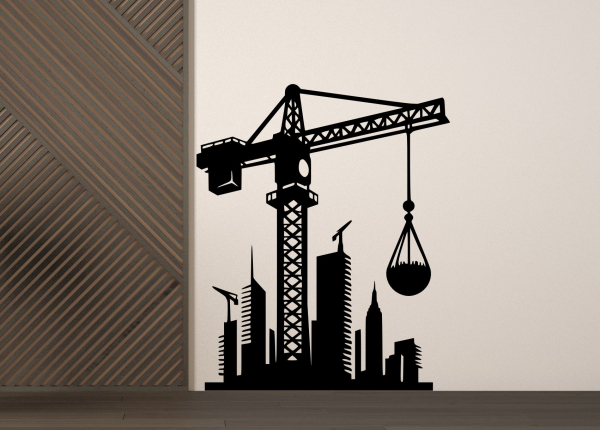 Drevený obraz na stenu – Žeriav na stavbe