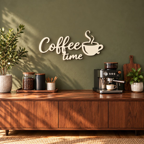 Drevený nápis na stenu – Coffee time