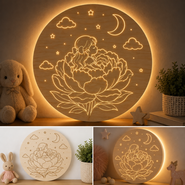 Detská LED lampa – Dievčatko v pivónii