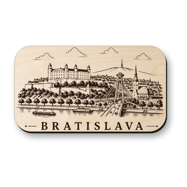 Drevená magnetka Bratislava - panoráma mesta