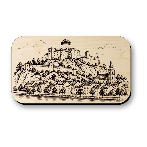 Drevená magnetka Trenčiansky hrad - panoráma mesta