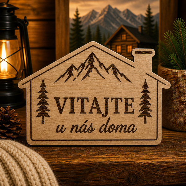 Drevená tabuľka Vitajte u nás doma - dekorácia na stenu