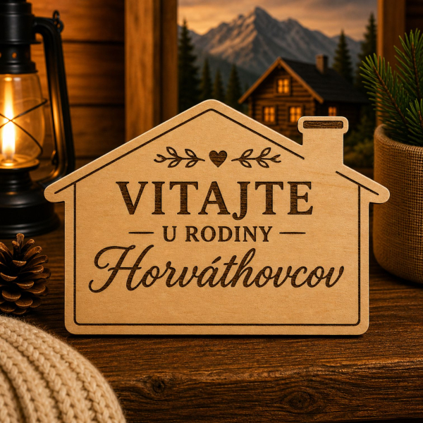Personalizovaná drevená tabuľka Vitajte u rodiny - dekorácia s menom