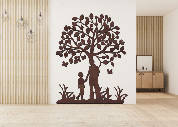 Drevený strom života na stenu – Otec a syn