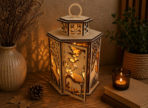 Drevený lampáš – Lesná harmónia s koňom