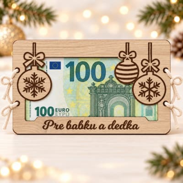 Vianočná drevená obálka na peniaze Vianočné gule s vlastným textom